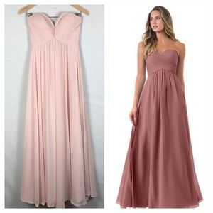 Mori Lee Strapless Chiffon Formal Maxi Dress | Blush Pink | Size 12